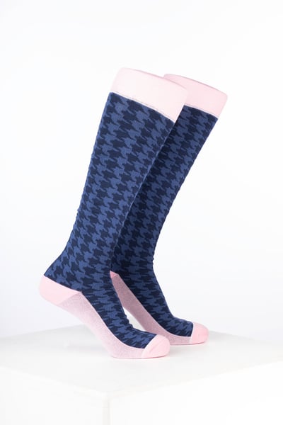 Women’s Bamboo Rich Checked Riding Socks - Houndstooth Navy