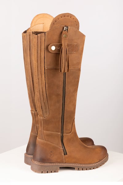 Botas altas de piel para mujer - Bramham - Bronceado oscuro