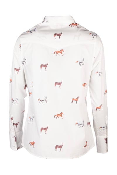Ladies Cowboy Shirt - Annie - Horse White