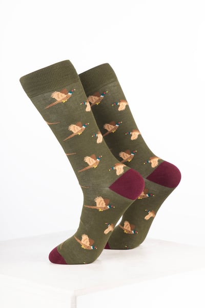 Calcetines tobilleros para hombre con estampado de pájaros - Flying Pheasant Verde Oliva Oscuro