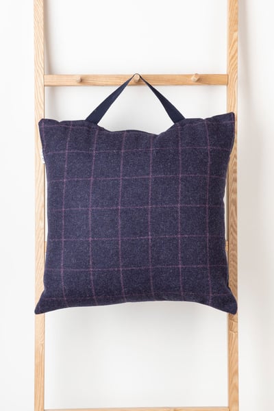 Outdoor Tweed Cushion - Navy Check