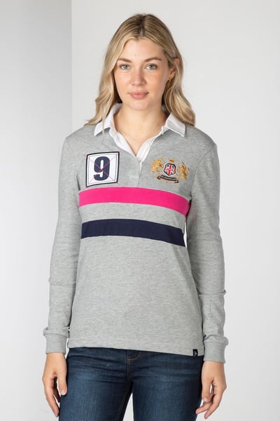 Ladies Rugby Shirt - Cropton 2 Stripe - Marl Grey