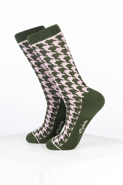 Damen-Knöchelsocken aus Bambusmaterial mit Hahnentrittmuster - Hahnentritt  Zartrosa/Dunkeloliv