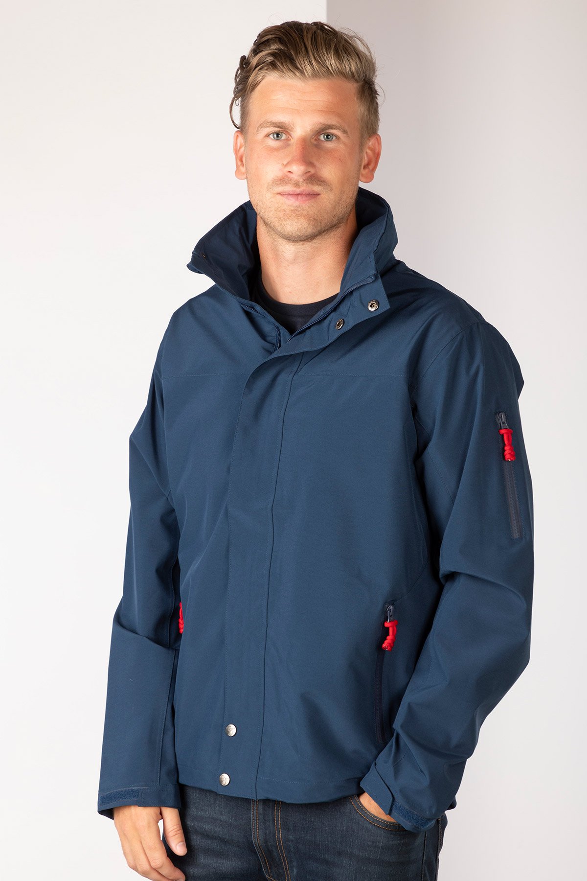 Mens waterproof jacket with foldaway hood on sale