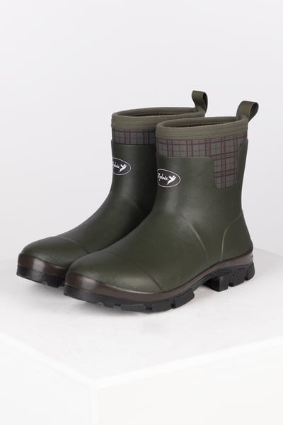 Ladies Short Welly Boot - Lisset - Olive Check
