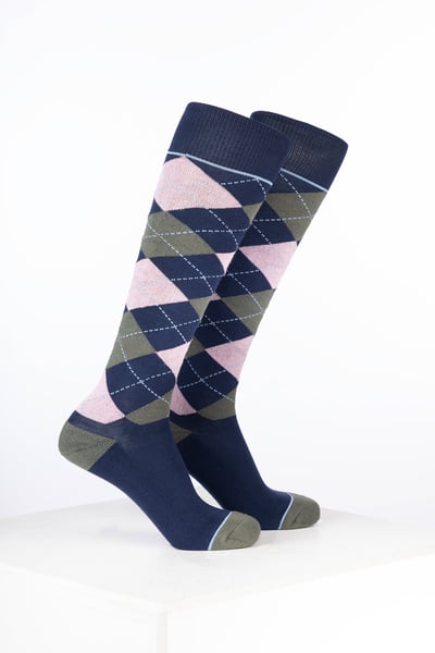 Junior Bamboo Rich Argyle Reitsocken - Argyle Marineblau/Zartrosa/Thymian