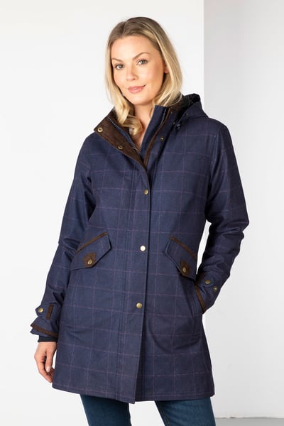 Ladies 3/4 Length Coat – Danby - Navy Tweed