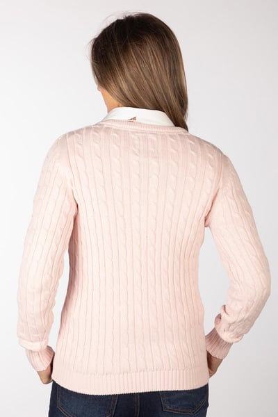 Ladies V Neck Cable Knit Jumper - Emma - Soft Pink