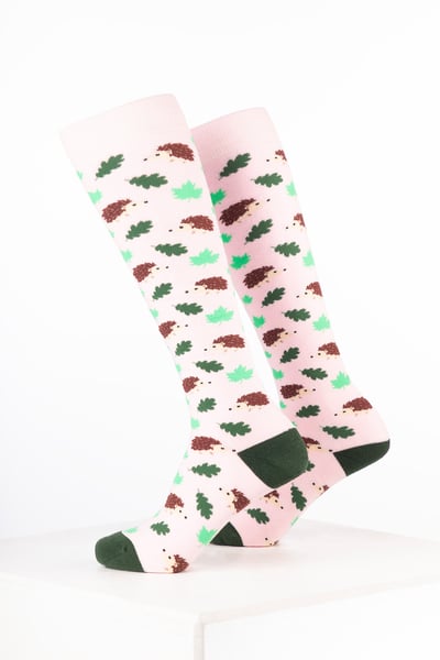 Women’s Animal Welly Socks - Hedgehog Soft Pink
