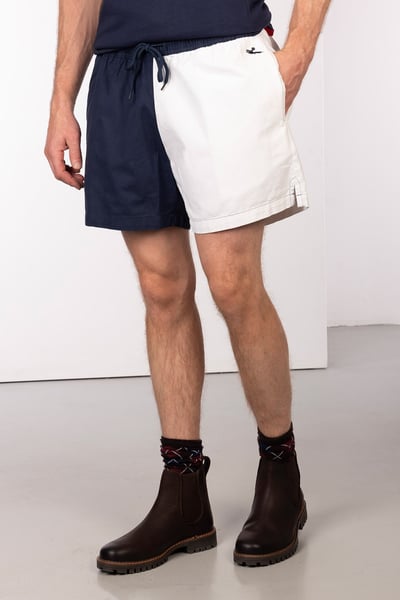 Men's Quartered Cotton Rugby Shorts - Fordon - Navy/White