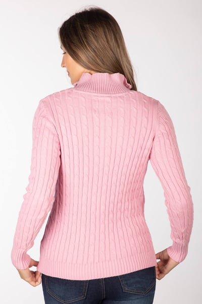 Pull en maille torsadée à fermeture éclair 1/4 pour femme - Emma - Rose parfait