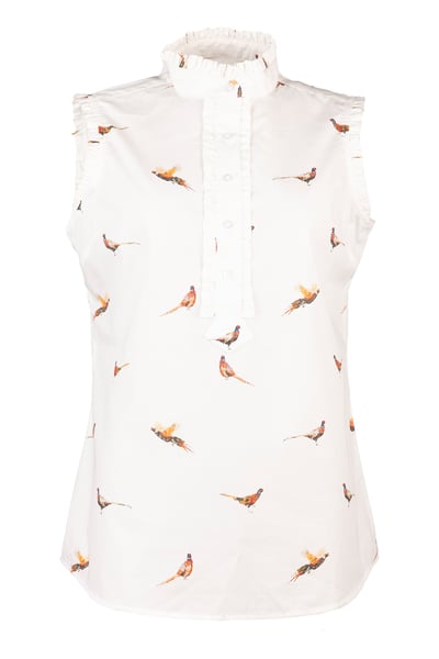 Ladies Ruffled Sleeveless Overhead Shirt - Wistow - Pheasant White