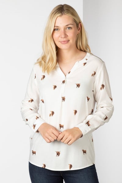 Ladies Printed Blouse - Wistow II - Highland Cow
