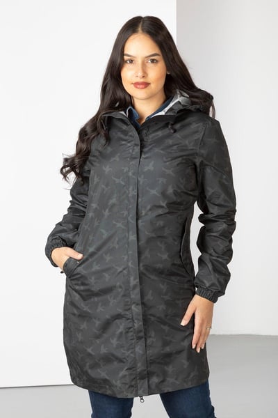 Ladies 3/4 Length Waterproof Jacket with Hood - Multi Duck Grey