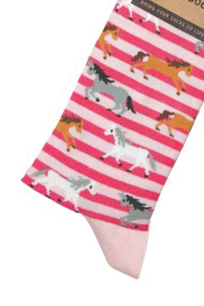 Damen Bambus Funky Socken - Rosa Pferde