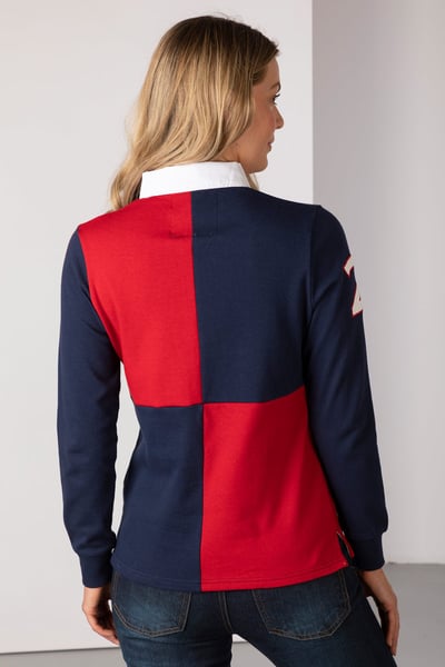 Damen-Rugby-Shirt – Cropton Quartered - Marine/Rot