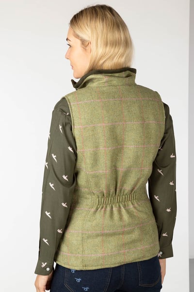 Ladies Tweed Waistcoat - Helmsley - Light Green/Pink