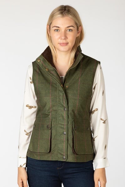 Ladies Tweed Print Gilet - Danby - Olive