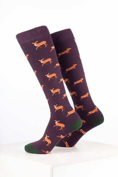 Women’s Animal Welly Socks - Deer Dark Berry