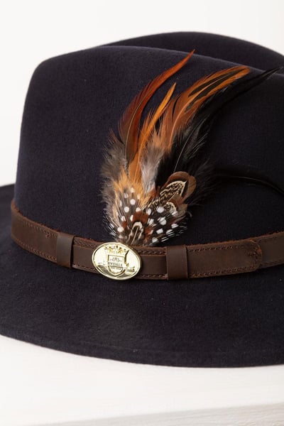 Men's Wool Fedora Hat With Feather - Danby - Navy