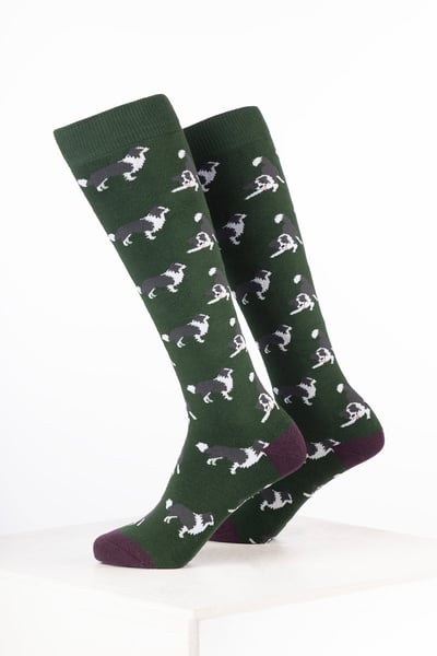 Women’s Dog Welly Socks - Border Collie Dark Olive