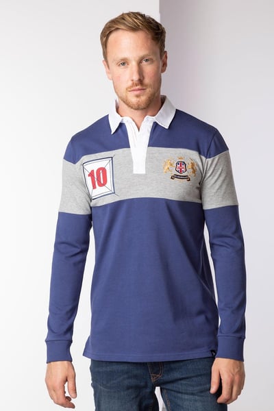 Camiseta de rugby a rayas para hombre - Otley Stripe - Denim oscuro/Gris