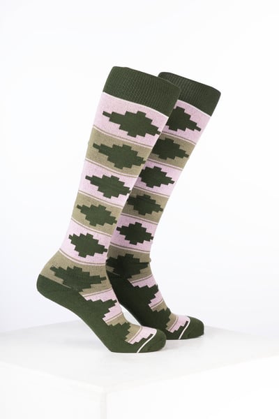 Women’s Bamboo Rich Polo Belt Riding Socks - Polo Light Olive/Soft Pink/Dark Olive