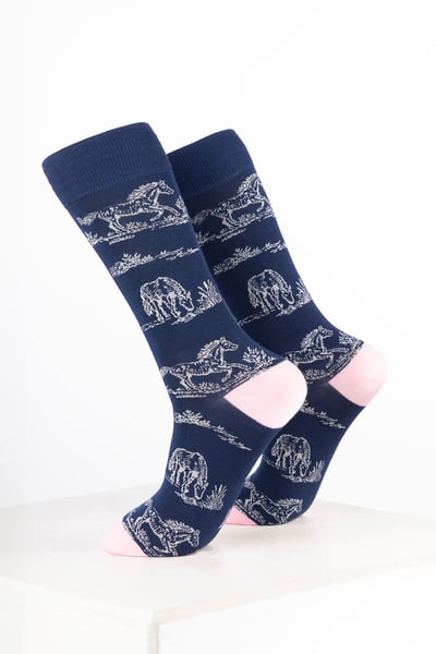 Damen-Knöchelsocken mit Pferdemotiv - Reitsport-Leben Denim
