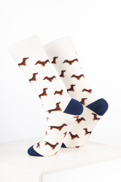 Women’s Bamboo Rich Dog Ankle Socks - Dachshund Cream