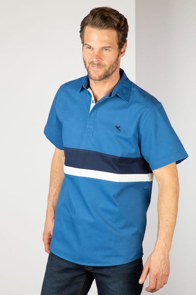 Men's Short Sleeve Stripe Deck Shirt - Beadlam - Blue