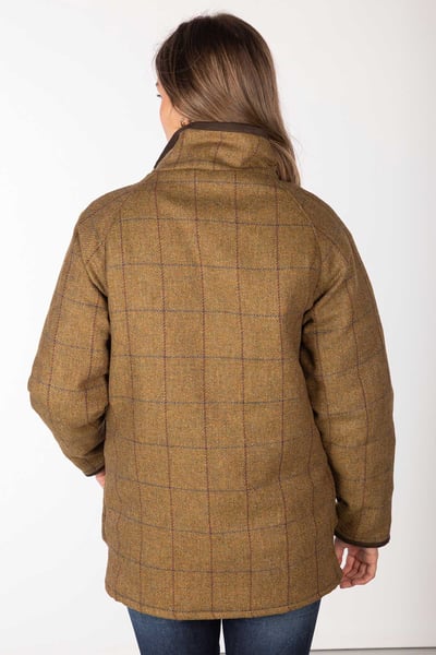 Ladies Long Tweed Coat - Beige Tweed