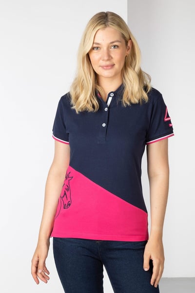 Ladies Lily II Diagonal Polo Shirt - Navy/Bonbon
