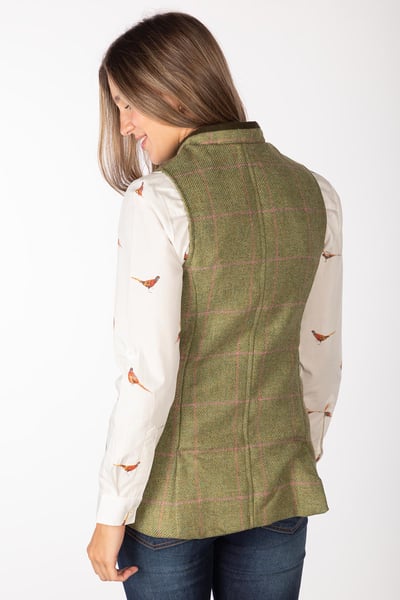 Chaleco de tweed abotonado para mujer - Bramham - Green/Pink Tweed