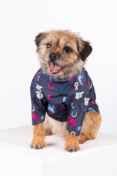 Patterned Dog Raincoats - Yapham - Horse Print Navy