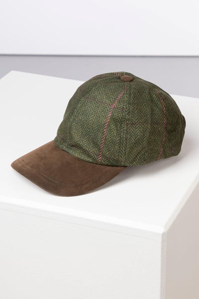 Ladies Tweed Print Baseball Cap with Nubuck Peak - Danby - Olive