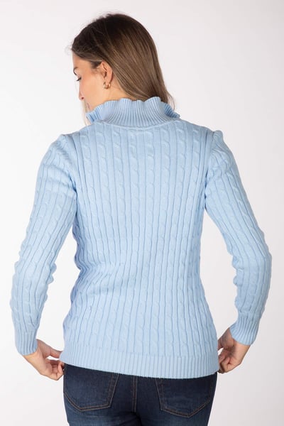 Pull en maille torsadée à fermeture éclair 1/4 pour femme - Emma - Bleu doux