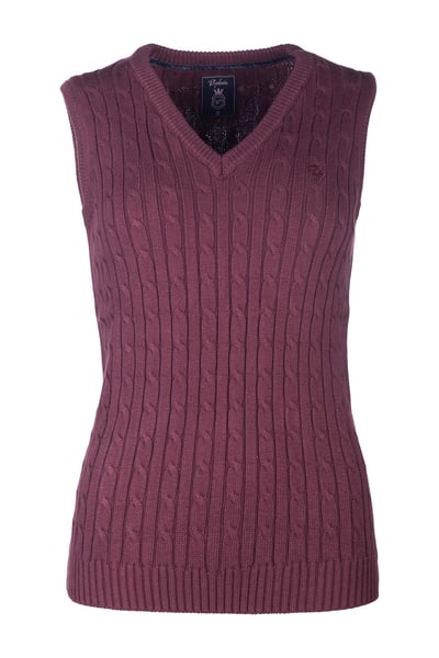 Ladies V Neck Cable Knit Vest- Emma - Burgundy