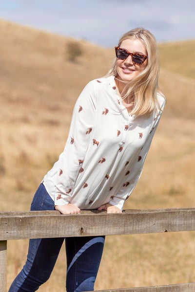 Ladies Printed Blouse - Wistow II - Highland Cow