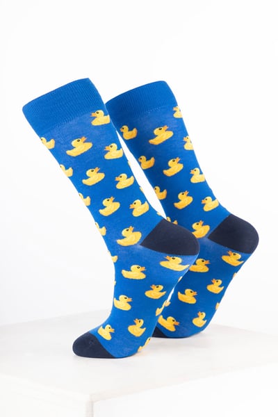 Men's Bamboo Rich Bird Ankle Socks - Rubber Duck Blue