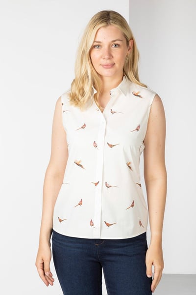 Ladies Sleeveless Shirt With Collar - Wistow II - Pheasant White