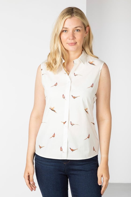 Ladies Sleeveless Shirt With Collar UK, Patterned Shirt