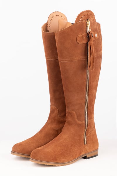 Ladies Wide Fit Tall Suede Country Boots - Helmsley - Tan