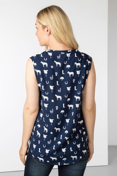 Sleeveless Blouse - Wistow - Horse Print Navy