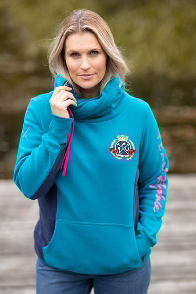 Ladies Cross Neck Hoody - Muston - Teal/Navy