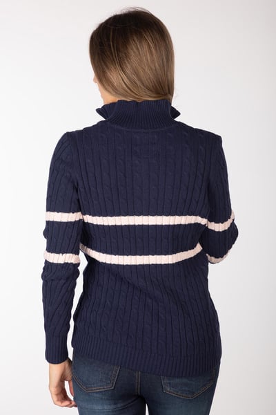 Pull rayé à fermeture éclair quart de tour pour femme - Emma - Bleu marine/rose pâle