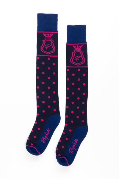 Ladies Polka Dot Knee Length Riding Socks - Navy