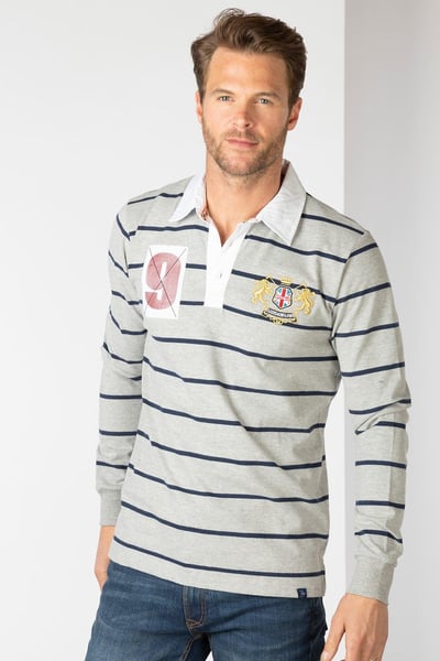 Camiseta de rugby a rayas para hombre - Patley - Gris marga/Azul marino