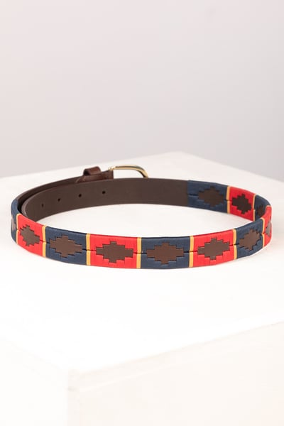 Ladies Slim Leather Polo Belt - Ripon - Red/Navy/Gold