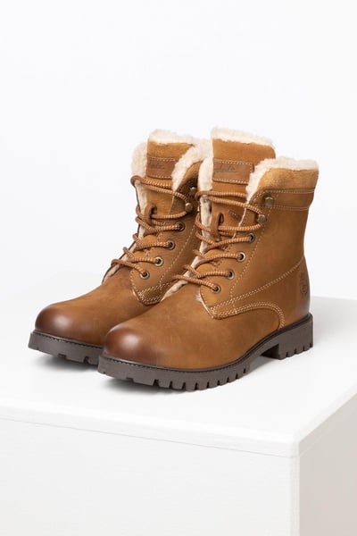 Damen Pelz gefütterte Leder Schnürstiefel - Kelk - Tabak