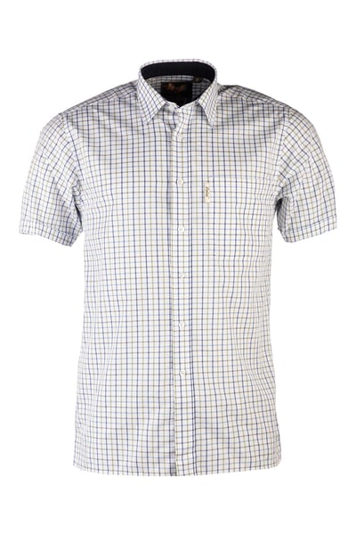 Men's Cotton-Rich Short Sleeved Shirts - Tattersall Blue